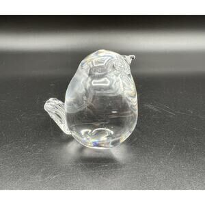 Hadeland Norway Crystal Clear Glass Bird Figurine Paperweight 2” Vintage Signed